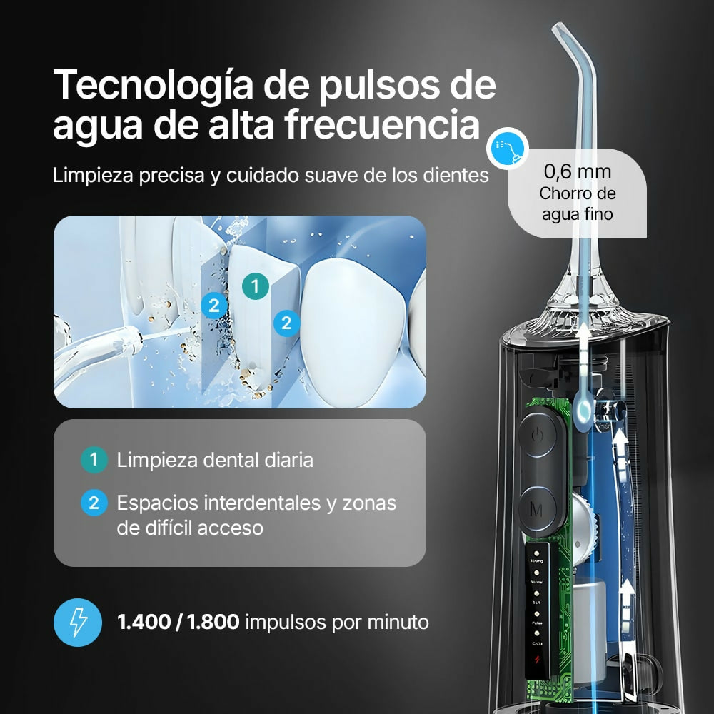 Irrigador dental inalámbrico para un cuidado óptimo de dientes y encías / 5 modos y 4 boquillas / depósito de agua de 300 ml / IPX7 impermeable / irrigador bucal para encías