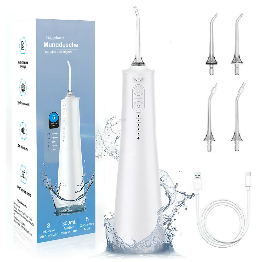 Irrigador dental inalámbrico para un cuidado óptimo de dientes y encías / 5 modos y 4 boquillas / depósito de agua de 300 ml / IPX7 impermeable / irrigador bucal para encías