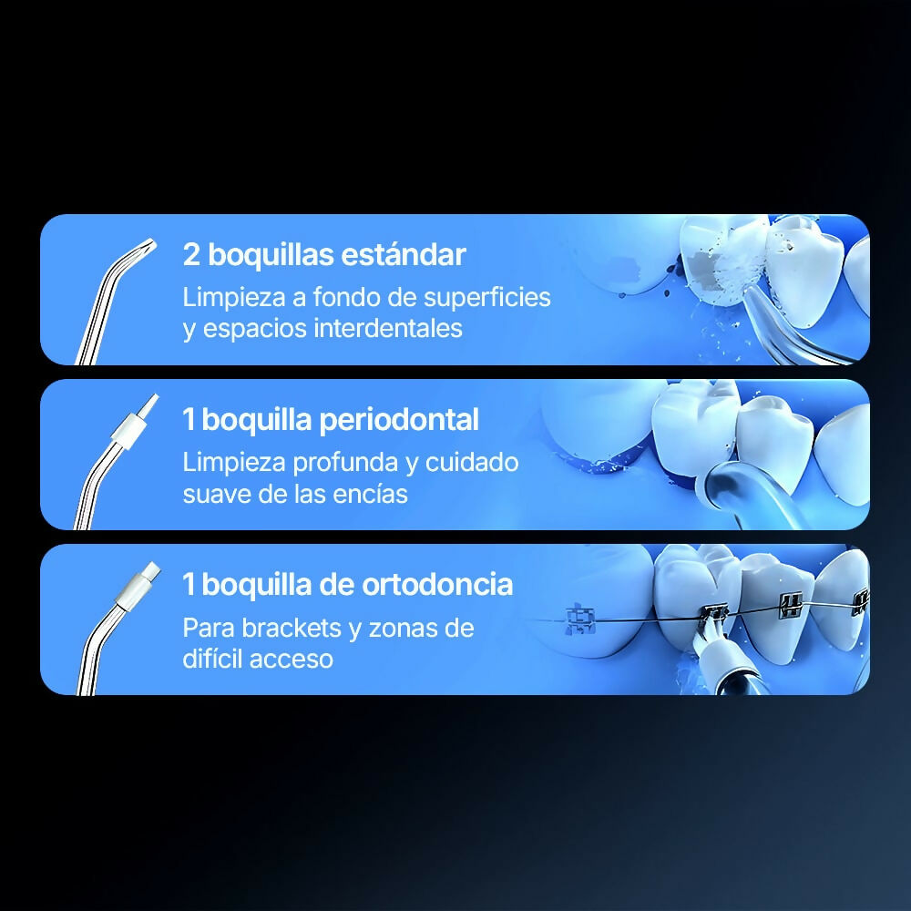 Irrigador dental inalámbrico para un cuidado óptimo de dientes y encías / 5 modos y 4 boquillas / depósito de agua de 300 ml / IPX7 impermeable / irrigador bucal para encías