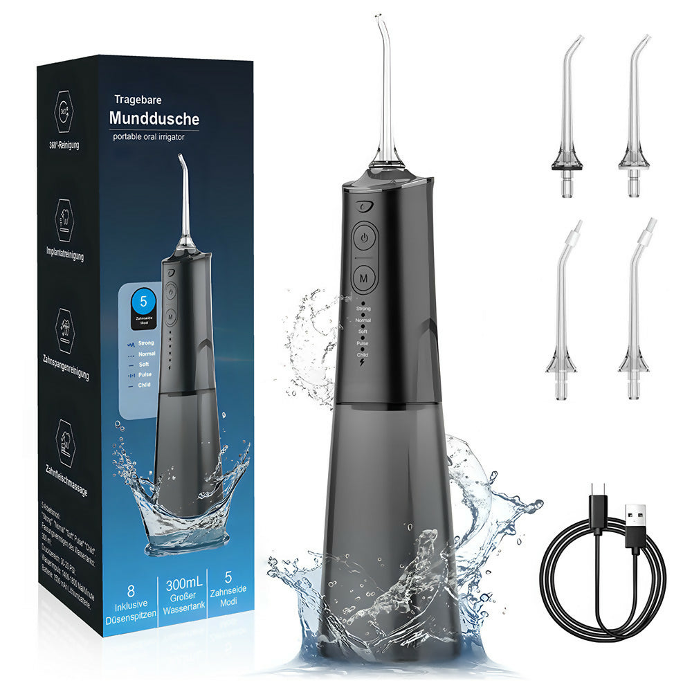 Irrigador dental inalámbrico para un cuidado óptimo de dientes y encías / 5 modos y 4 boquillas / depósito de agua de 300 ml / IPX7 impermeable / irrigador bucal para encías