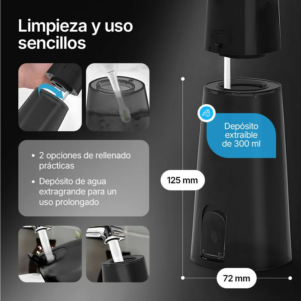 Irrigador dental inalámbrico para un cuidado óptimo de dientes y encías / 5 modos y 4 boquillas / depósito de agua de 300 ml / IPX7 impermeable / irrigador bucal para encías