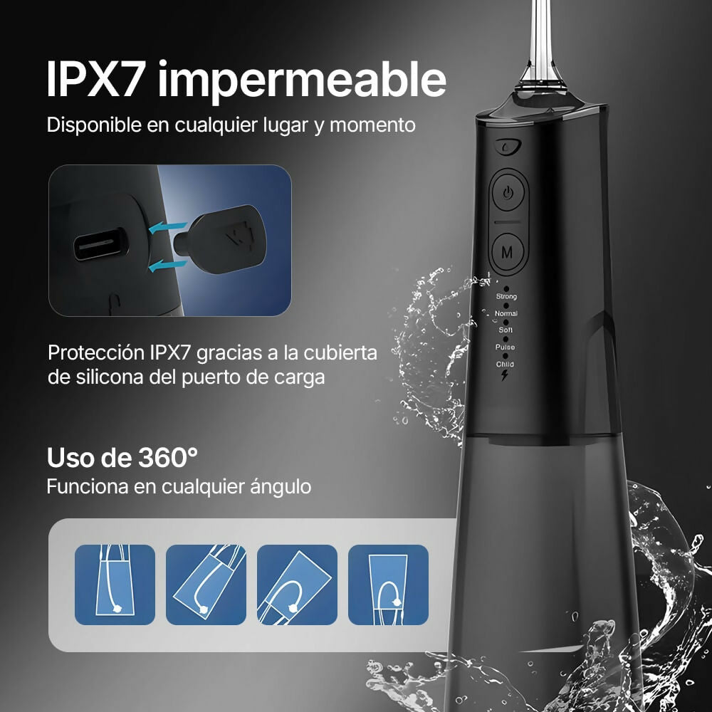 Irrigador dental inalámbrico para un cuidado óptimo de dientes y encías / 5 modos y 4 boquillas / depósito de agua de 300 ml / IPX7 impermeable / irrigador bucal para encías